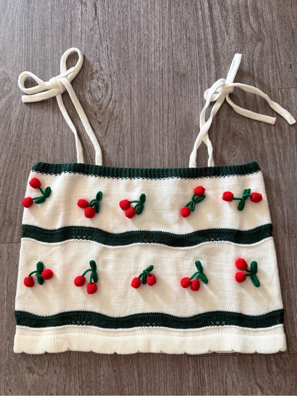Cloud Ten Cream Knit Cherry Crop Top NWT